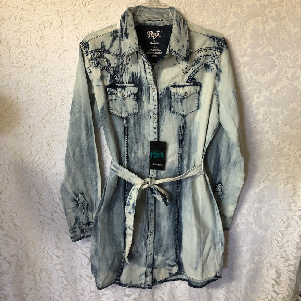 Rock 47 Wrangler Womens Shirt Dress Acid Wash NEW